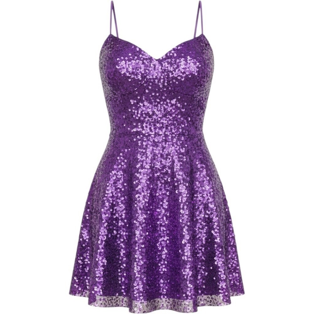 Scala Purple Sequin Silk Mini Dress Sweetheart Neck Prom Homecoming‎ Size 8